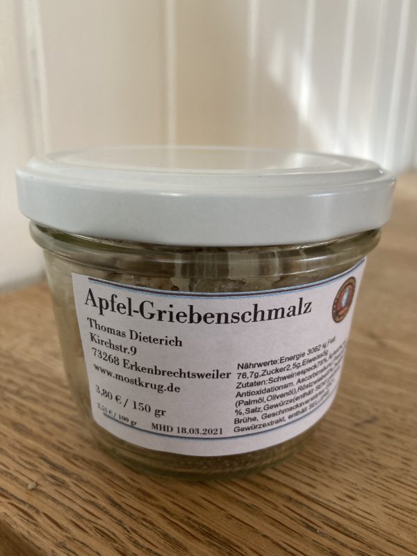 Apfel-Delikatess-Griebenschmalz 150gr 2,53€/100gr – Besenwirtschaft Zum ...
